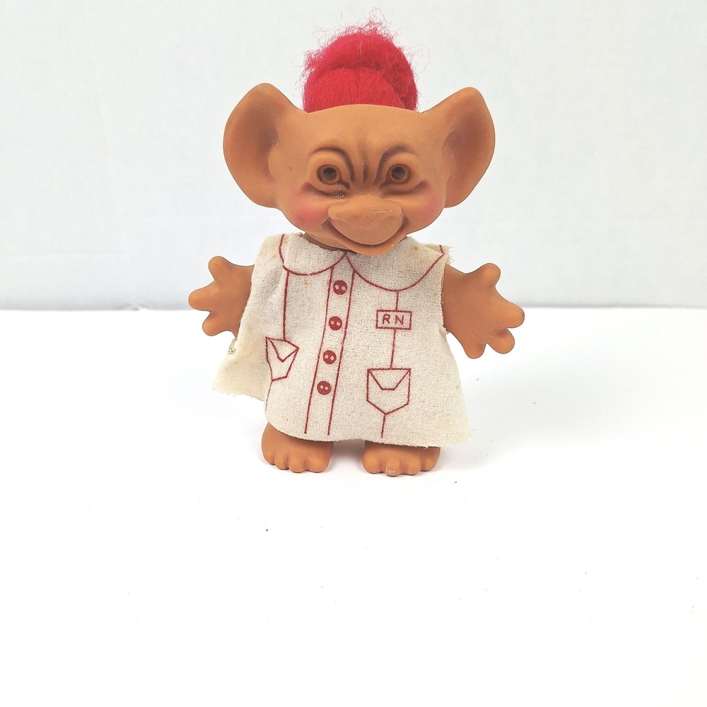 Vintage Russ Berrie Nurse Troll Doll Red Hair RN Uniform 3 Inch Hong Kong 1980s